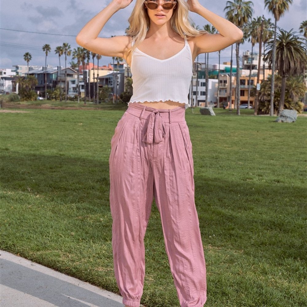 MUSTARD SEED Wood Rose Pink Tie Waist Sash Pants - Picture 3 of 8